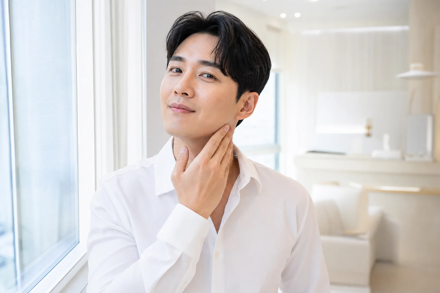 남성 수염 레이저 제모 정보를 살펴보는 한국인 남성